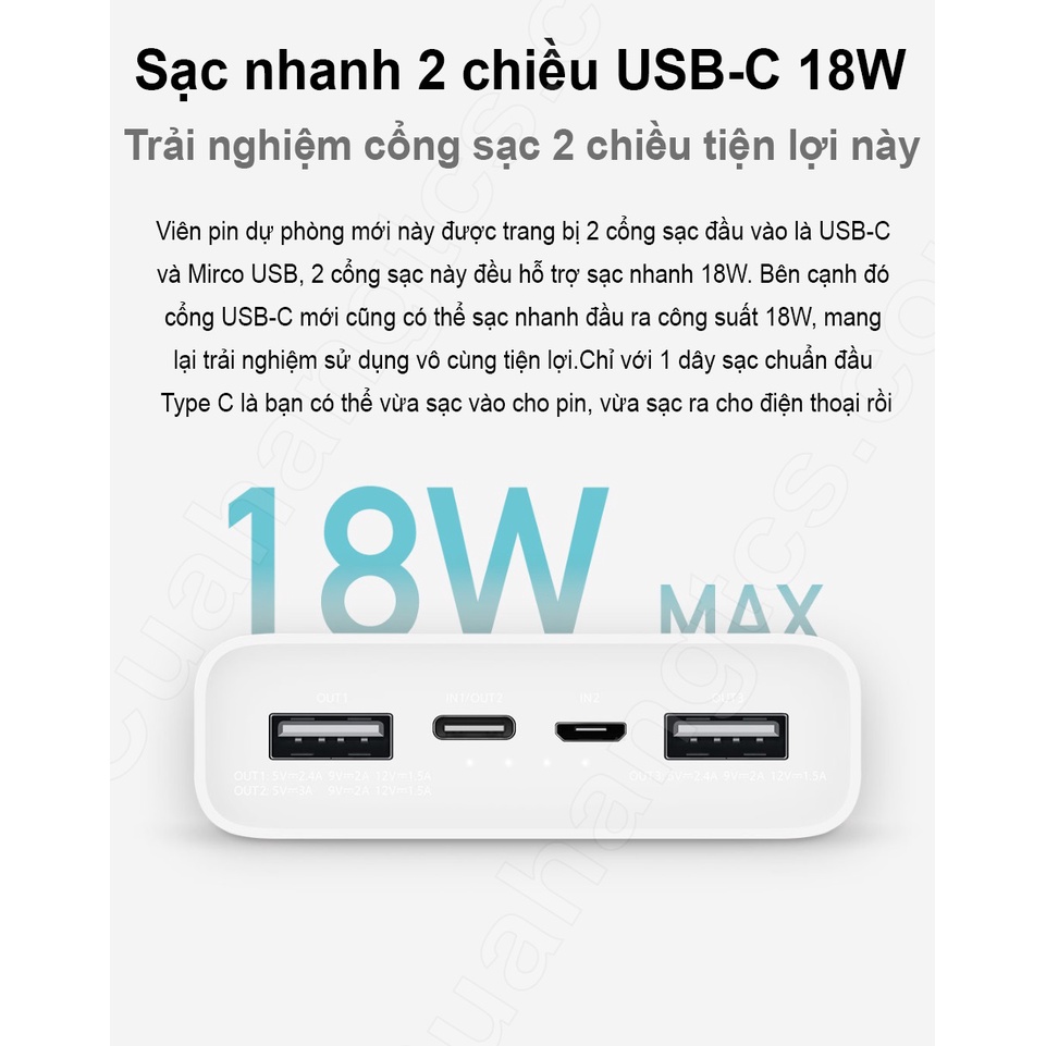 Sạc Dự Phòng Pin dự phòng 20000mAh Gen3 Xiaomi sạc nhanh 18w