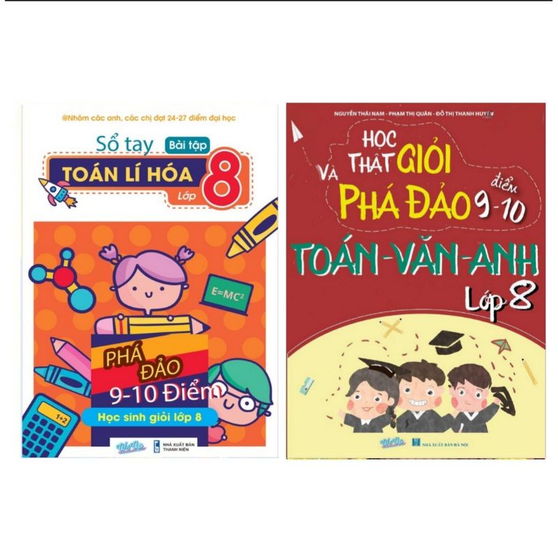 2 cuốn sổ tay bài tập Toán lí hóa lớp 8 và Toán văn anh lớp 8