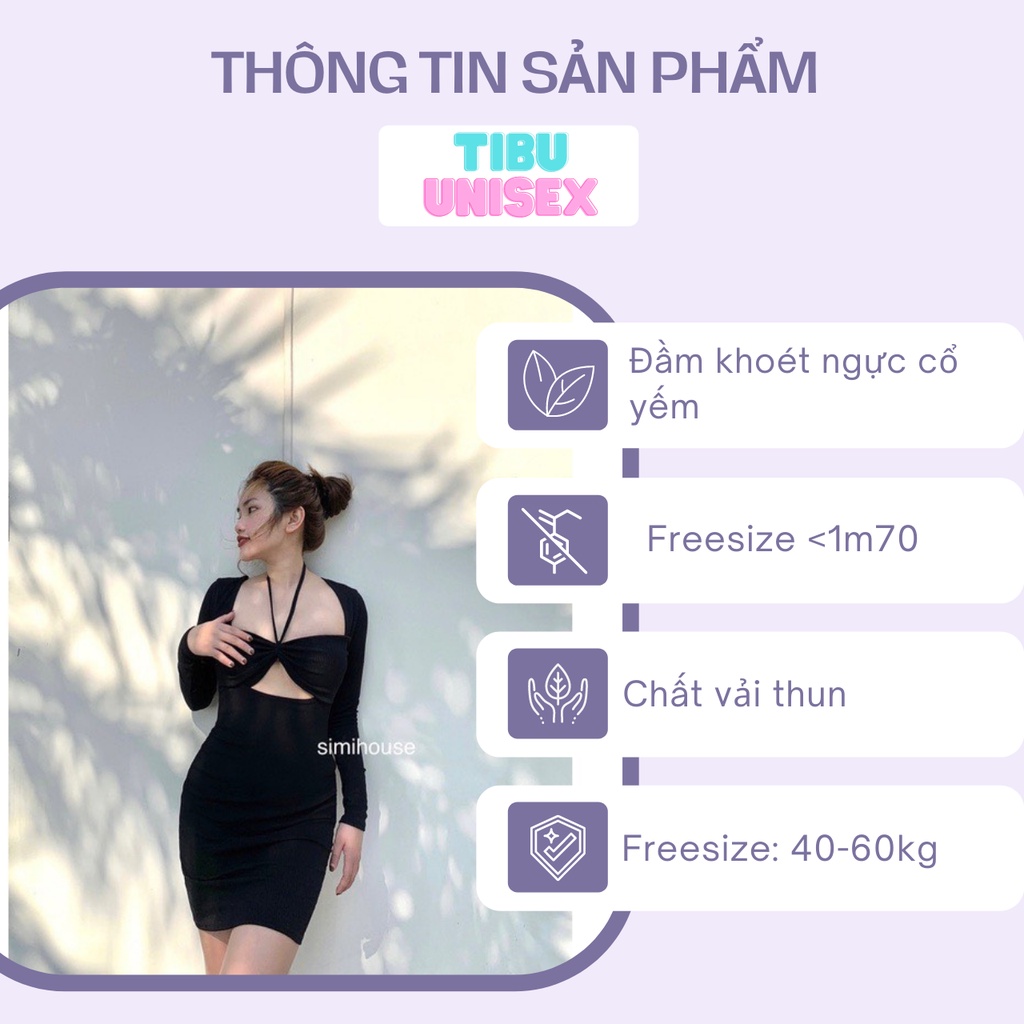 Đầm Ôm Body Tay Dài Khoét Ngực Cao Cấp Siêu Phẩm TIBU, Váy Nữ Sexy Cổ Yếm HotGirl siêu trend 2022