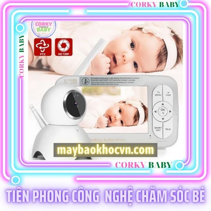 Máy báo khóc Corky Baby MBK801 – 5.0inh. Siêu Phẩm tầm nhìn bao quát với camera xoay 360