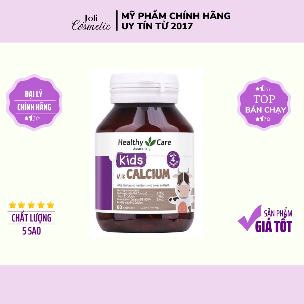 Viên uống canxi sữa cho bé DHA Kid Milk Calcium Healthy Care 60 viên hàng chính hãng Joli Cosmetic