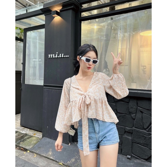 ÁO BBD_áo peplum hoa cột nơ tay phồng huol.oi_store