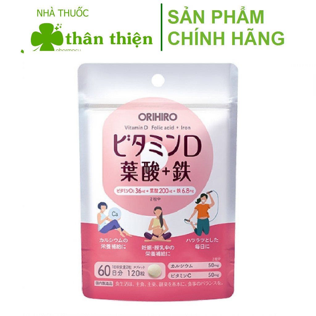 Viên uống vitamin D axit folic sắt Orihiro 120 viên – giúp bổ sung dinh dưỡng cho mẹ bầu, giúp thai nhi khỏe mạnh