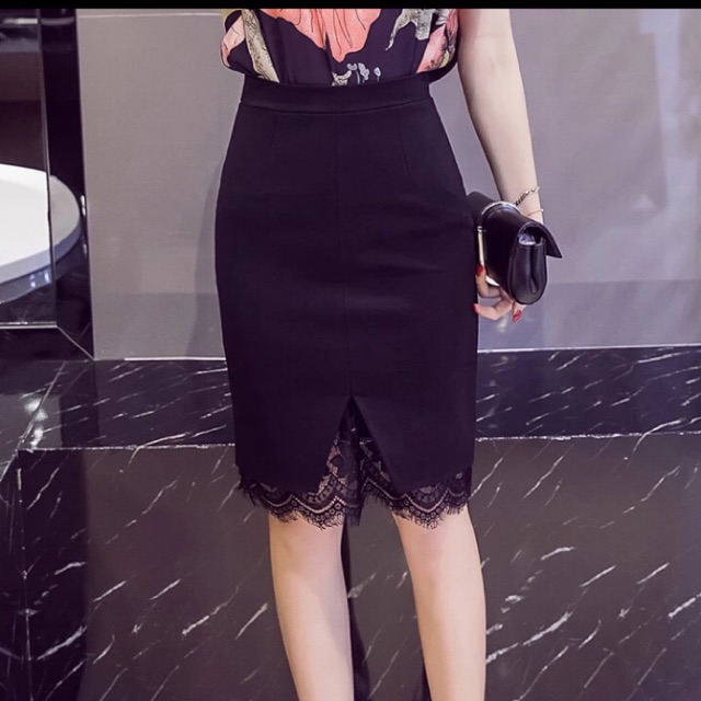 [NEW] Chân váy bút chì sẻ giữa chữ V 🌺 phối ren