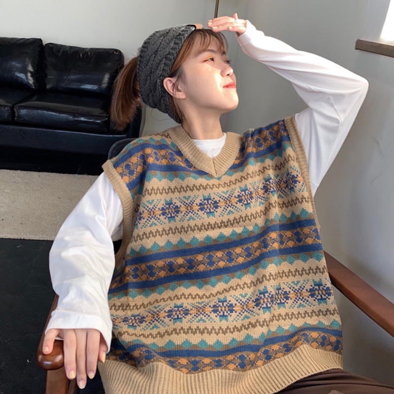 Áo len gile họa tiết thổ cẩm nam nữ unisex giá rẻ ulzzang