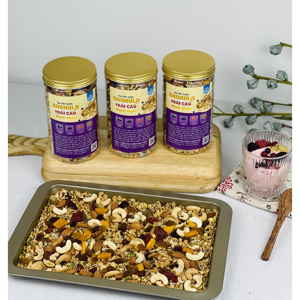 Granola siêu hạt ăn kiêng vị trái cây hạnh nhân ngũ cốc không đường thơm ngon