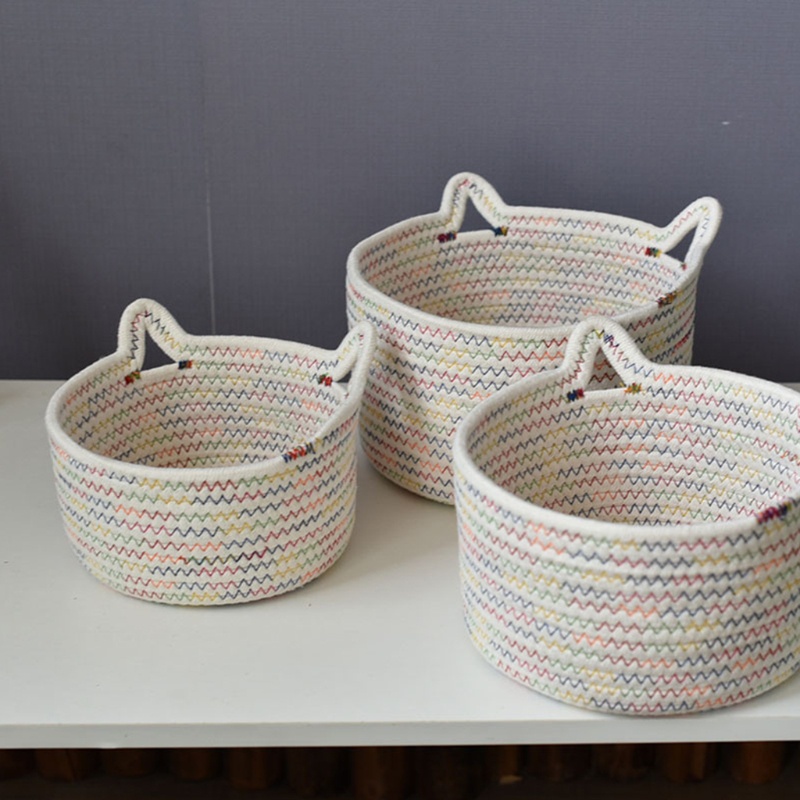 Giỏ đựng đồ bằng cotton đan tay hình tai mèo dễ thương