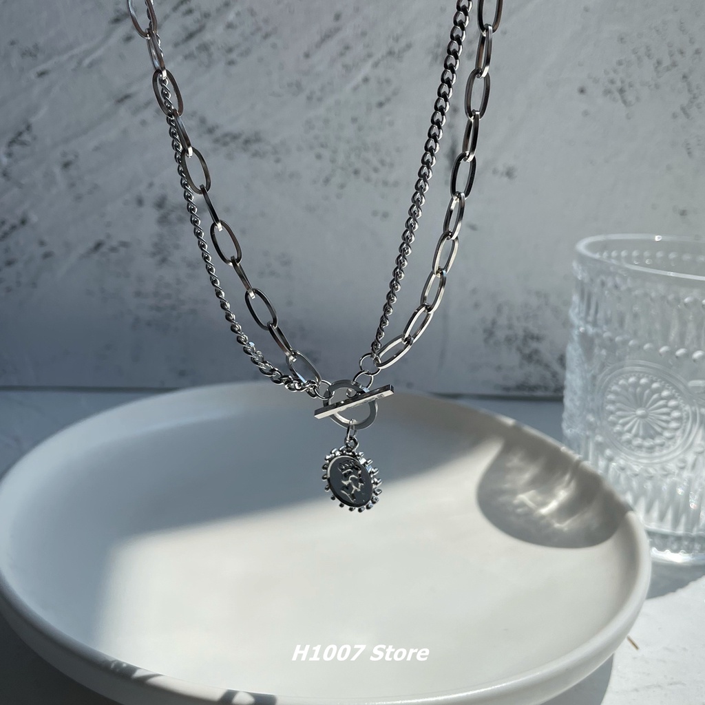 Vòng cổ Hai Lớp Mặt Tròn In Hình Chân Dung Phong Cách Âu Mỹ Cổ Điển Dành Cho Nam Và Nữ