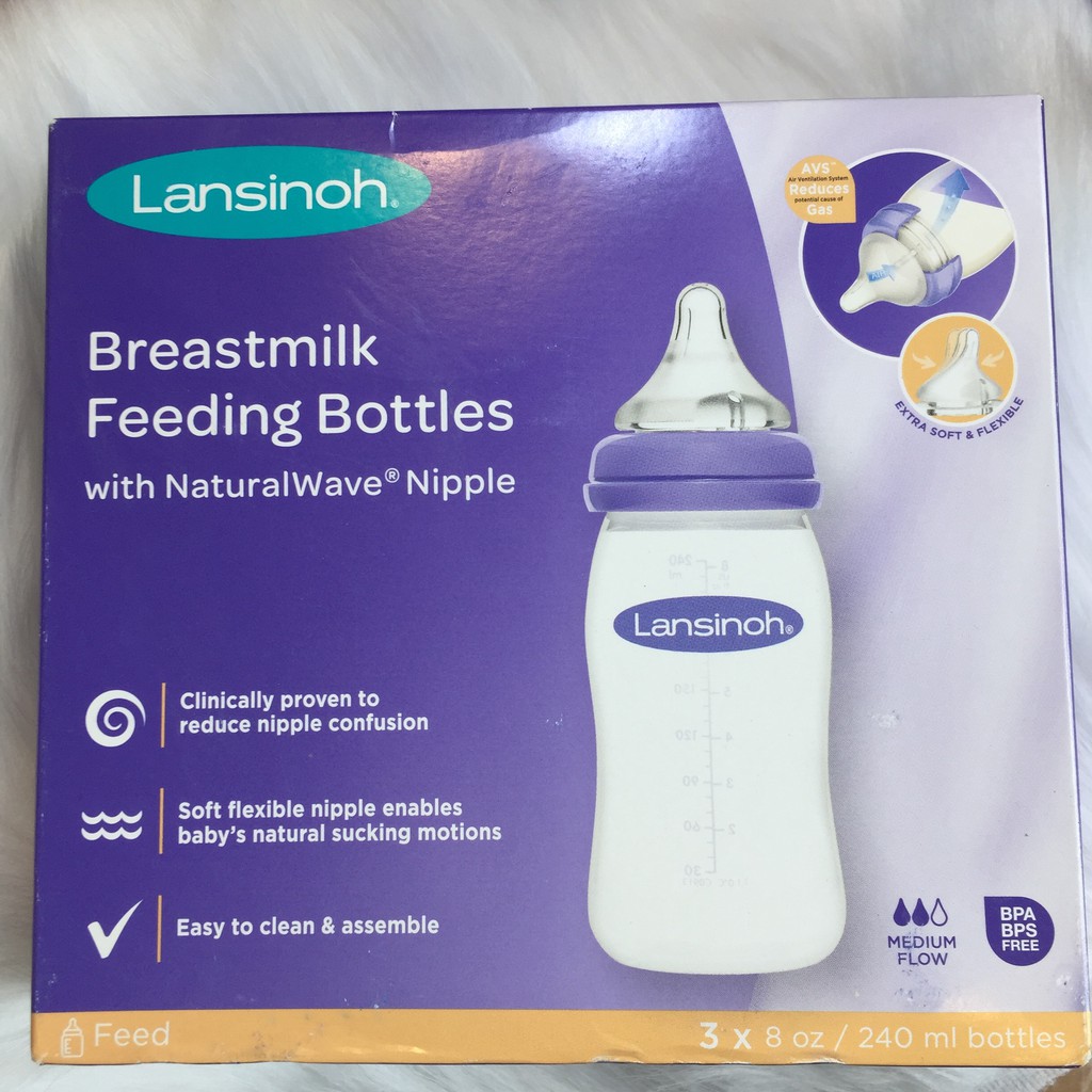 Bình sữa Lansinoh Momma 240ml núm M - Chính hãng USA