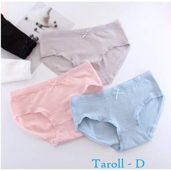 Đồ lót nữ màu trơn vải cotton kháng khuẩn, viền ren đính nơ siêu ngọt ngào gợi cảm TD010