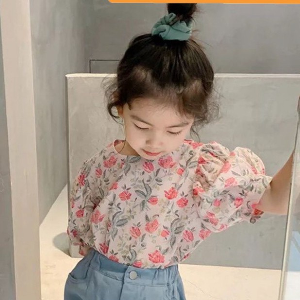 Sỉ Áo Sơ Mi Voan Hoa Tay Bồng Cho Bé Gái Hàng Đẹp