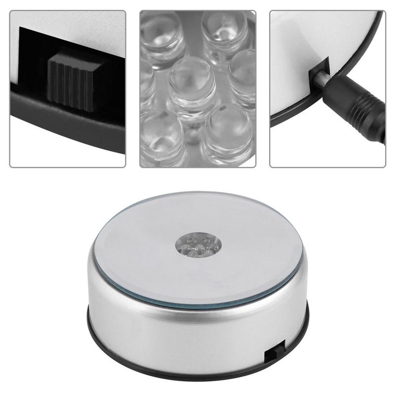 Đế trưng bày thiết kế xoay tròn tích hợp đèn led nhiều màu chiếu sáng độc đáo