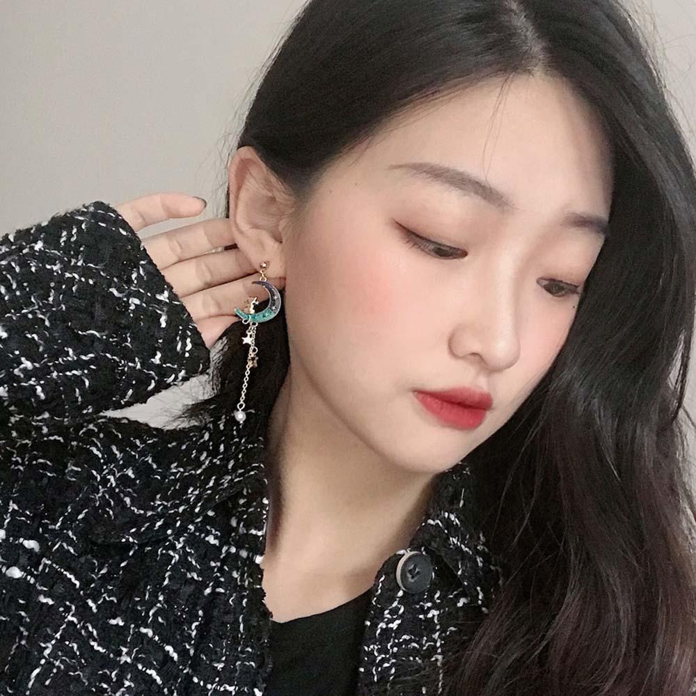 Bông Tai Hình Mèo Mặt Trăng Và Ngôi Sao Xinh Xắn Cho Nữ