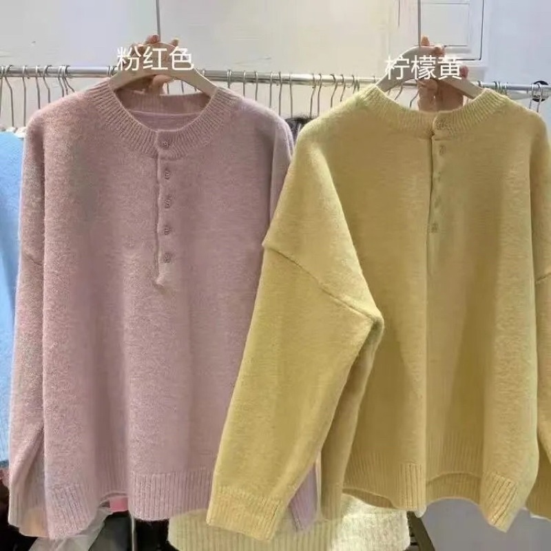 Áo Len Cổ Tròn | Áo Len Có Cúc Cổ Tròn màu Pastel dài tay thu đông phong cách Ulzzang Hàn Quốc