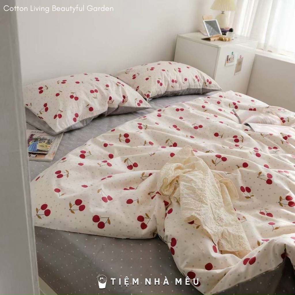 (Tặng kèm túi đựng)Bộ Chăn Ga Gối Cotton Living✨ m6/m8/2m✨Sét 4 Món Cotton 100% Hàn Hoa Nhí Thiên Nhiên Tiệm Nhà Mêu