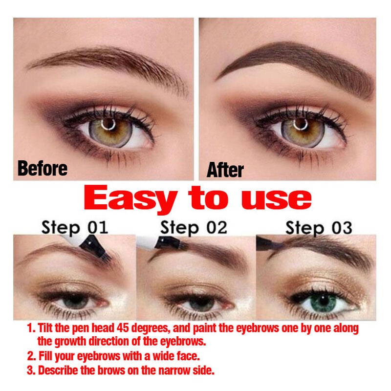 Bút Kẻ Lông Mày 3D Dạng Lỏng/ 4 Ngòi Màu Đen/Nâu Tự Nhiên Chống Thấm Nước