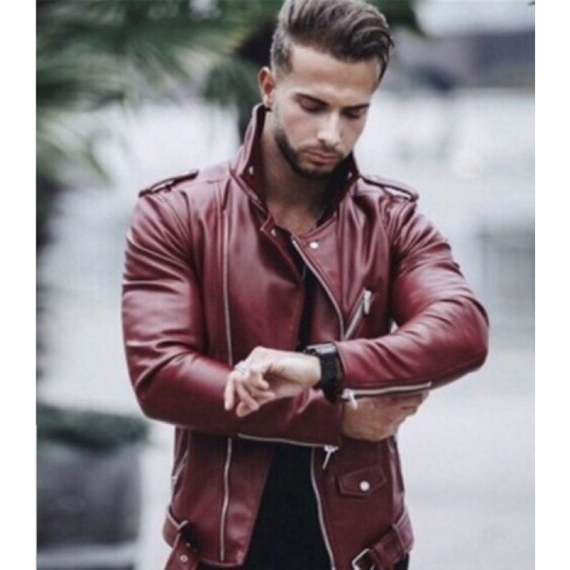 Áo da biker nam thời trang slim fit