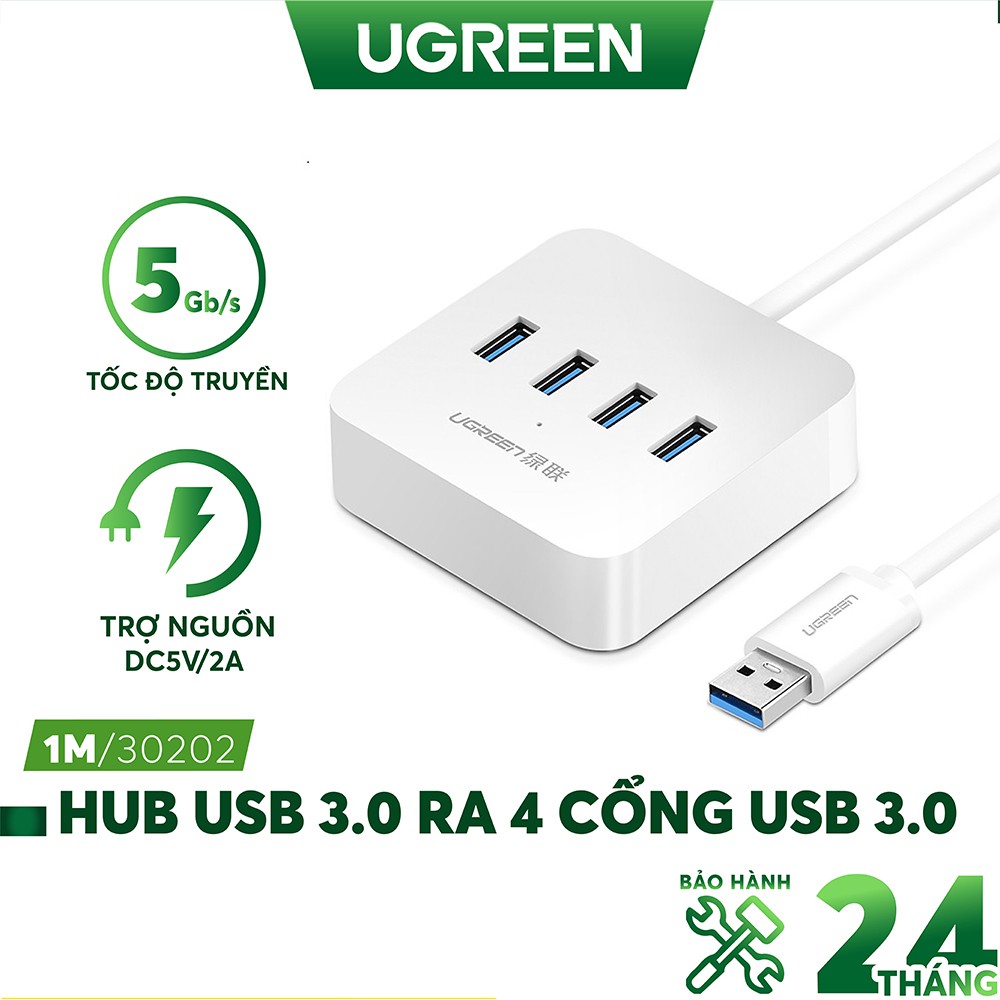 Bộ chia USB 3.0 ra 4 cổng hỗ trợ nguồn DC 5V/2A độ dài 0.5-1.5m UGREEN CR118