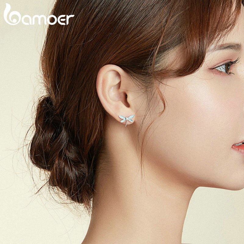 Bông Tai Bamoer BSE455 Làm Bằng Bạc Hình Chuồn Chuồn Thời Trang Cho Nữ