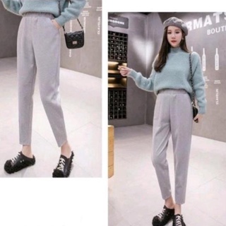 Quần Nữ Dạ Ly Gấu Chéo Cạp Chun Cao Quần baggy dạ nữ ly ở gấu tạo kiểu