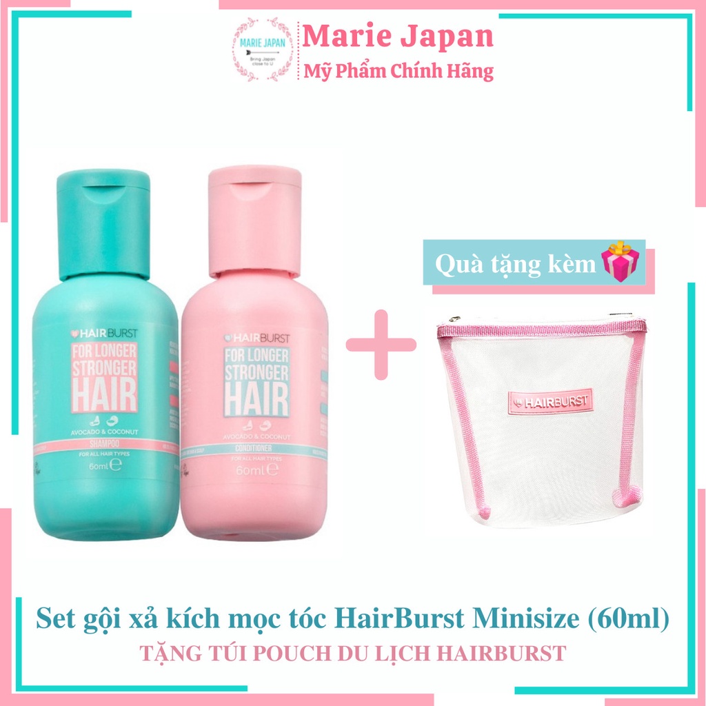 Set gội xả hỗ trợ mọc tóc giảm rụng HairBurst For Longer Stronger Hair travel size 60ml/chai (Tặng túi Pouch hãng)