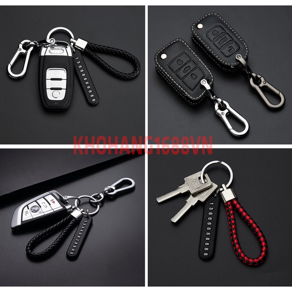 Móc khóa kim loại kèm bảng số điện thoại và dây đeo thời trang