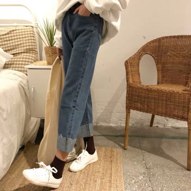 [Mã WASTMAY giảm 15% tối đa 30K đơn 150K] [ ỏrder] Quần Jeans đen ống suông ulzzang có bigsize / Quần Jeans cạp cao QC | BigBuy360 - bigbuy360.vn