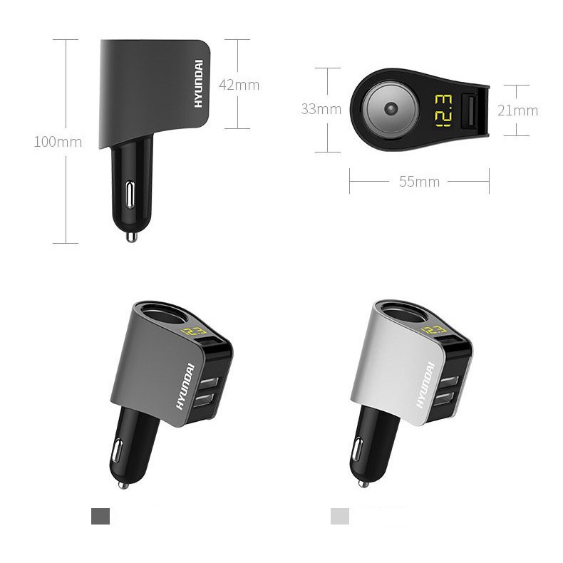 Tẩu Sạc Nhanh QC Ô tô, Xe Hơi Hyundai 1 Tẩu Tròn  - Có Đèn Led Báo Điện Áp