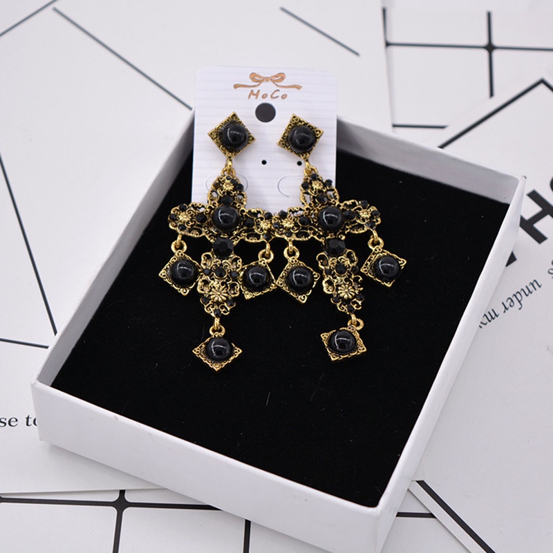 1 Đôi Bông Tai Dài Tua Rua Hình Thánh Giá Đính Đá Phong Cách Baroque Âu Mỹ Kiểu Dáng Mới