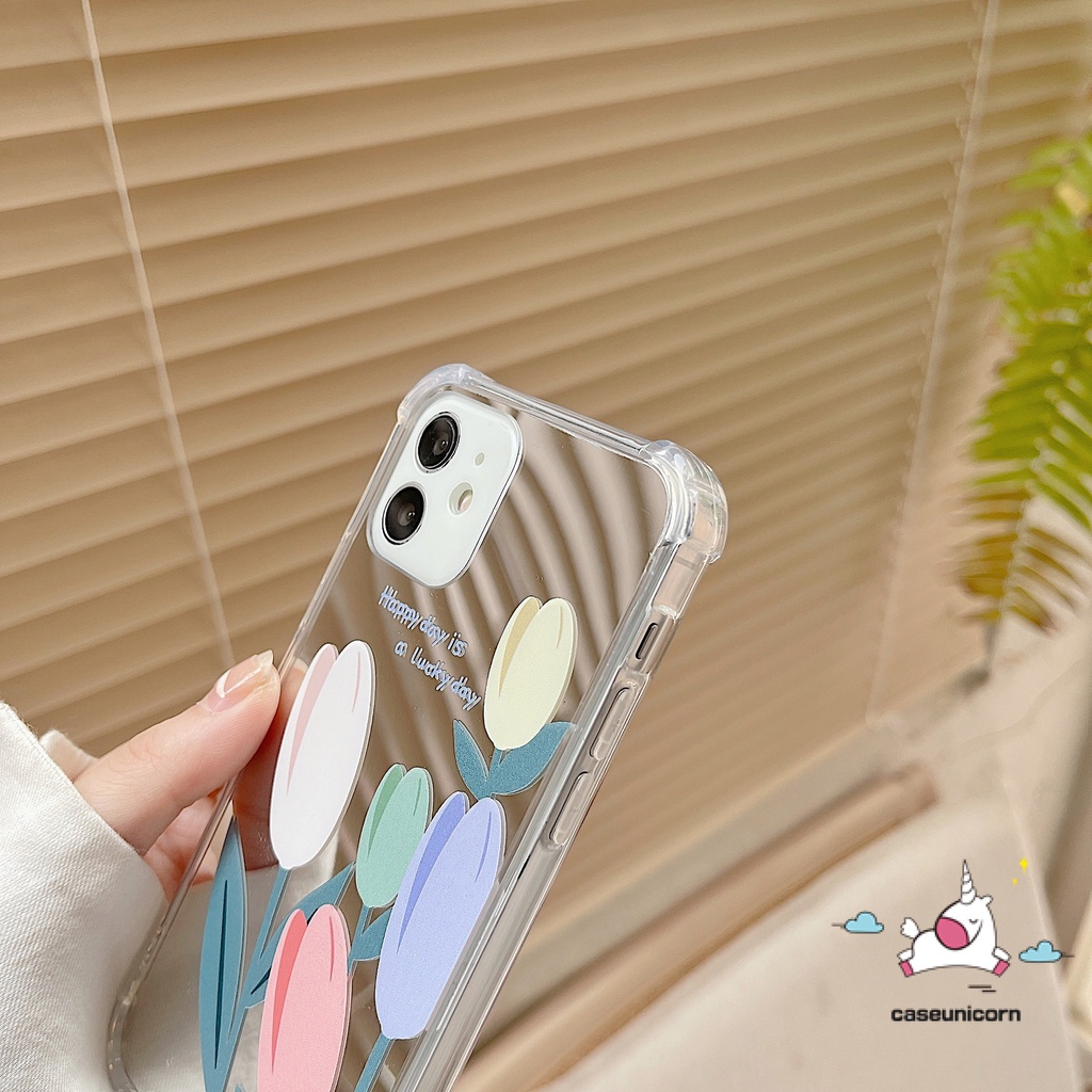 Ốp Điện Thoại Chống Sốc Tráng Gương Họa Tiết Hoa Tulip Cho iPhone 7plus 11 13 12 Pro MAX 7 8 Plus X XR XS MAX SE 2020