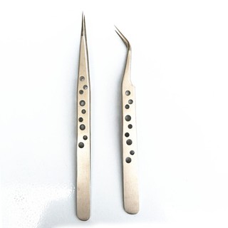 【Thanh toán khi giao hàng】Nhíp không gỉ có đầu thẳng/cong chống tĩnh điện tích hợp 9 lỗ