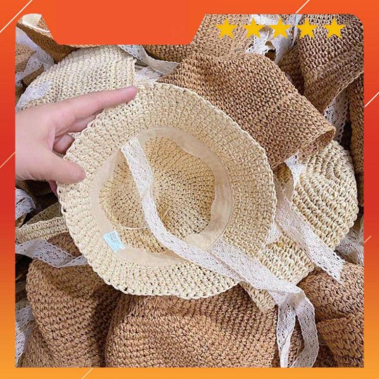 Mũ cói dây ren siêu đẹp bé gái