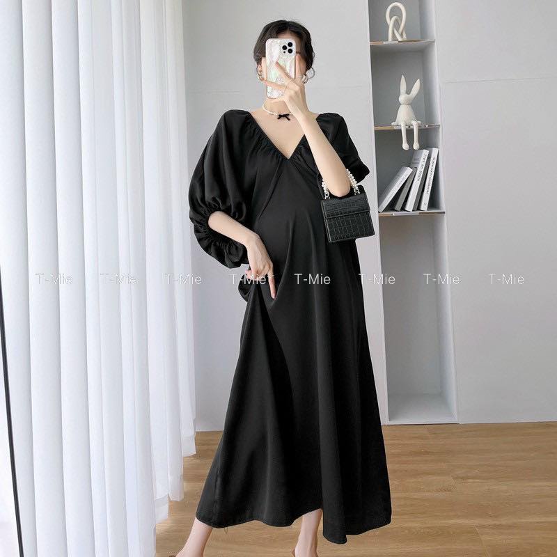 T-Mie | Đầm Bầu Maxi Thiết Kế Cổ V Form Suôn Sang Trọng ,Công Sở ,Dạo Phố ,Đi Tiệc Đẹp