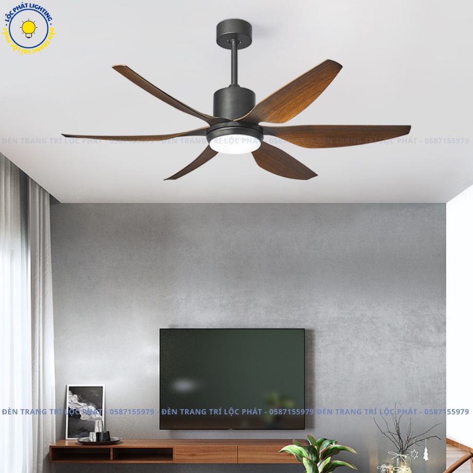 Quạt trần, quạt trần đèn 6 cánh Lộc Phát 6 cấp độ gió 3 chế độ ánh sáng trang trí phòng khách hiện đại