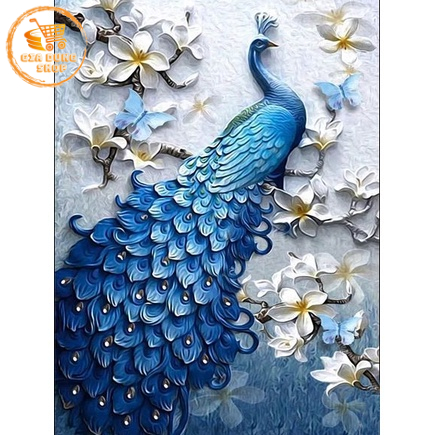 (Tranh Đính Đá Chim Công) Tranh Đính Đá Tự Hoàn Thành Kích Thước 40x30cm Tranh Gắn Đá DIY