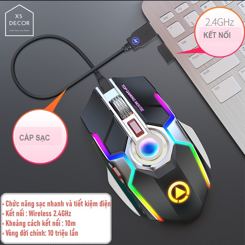 [GIÁ TRẢI NGHIỆM] Chuột Không Dây LED RGB chuyên Gaming Streamer Cao Cấp G80 - Sạc Pin Nhanh, Chỉnh được Độ nhạy DPI