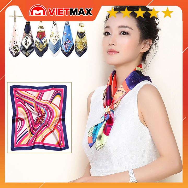 Khăn Lụa Satin Quàng Cổ Kiêm Buộc Tóc Thanh Lịch 50x50 cm  Phong Cách Cổ Điển Cho Nữ