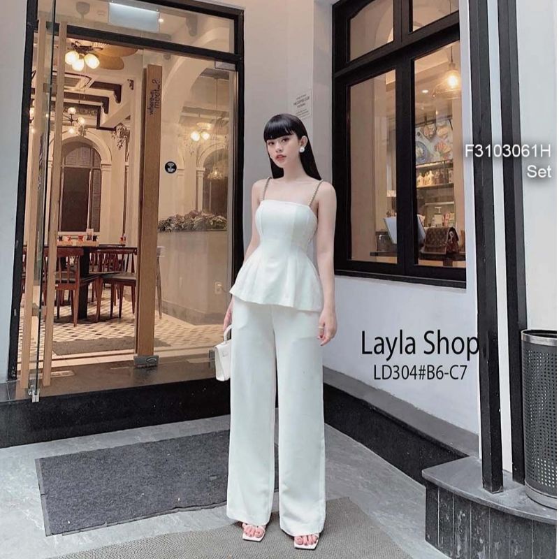 Set trắng TK hai dây ngọc+ quần xuông