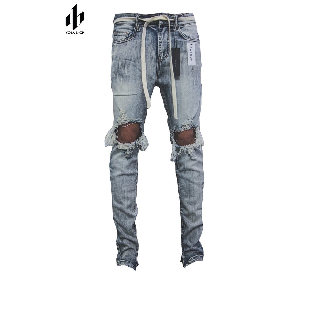 QUẦN JEANS ZIPPER XANH RÁCH GỐI SIÊU ĐẸP (ảnh thật 100%)