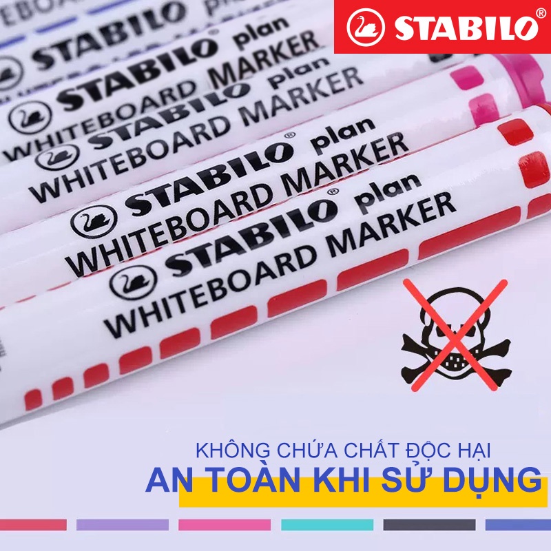 Bút lông viết bảng STABILO plan WHITEBOARD MARKER đầu tròn/vuông (Xanh, Đen, Đỏ, Tím, Hồng, Xanh lá)