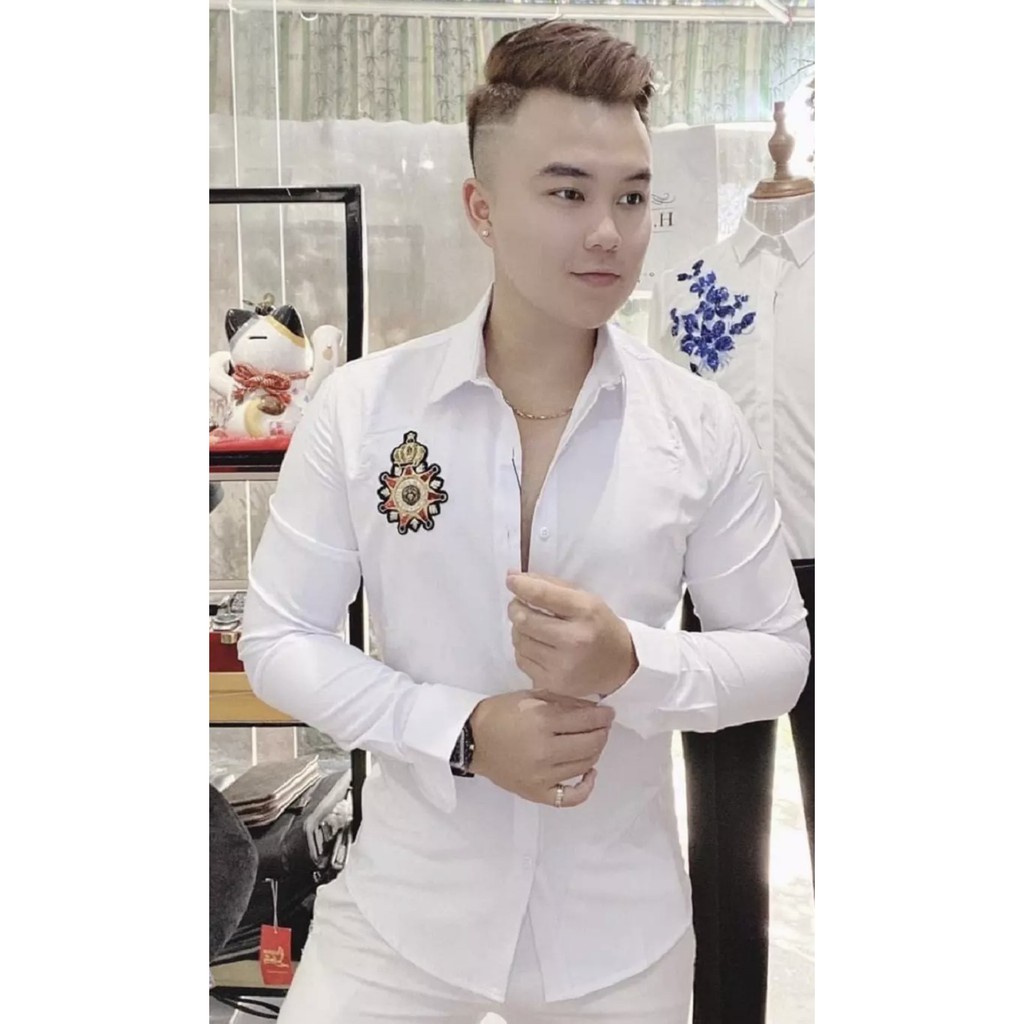 ÁO SƠ MI NAM CHẤT LỤA MỊN THÊU LOGO GIẢN ĐƠN SIÊU PHONG CÁCH