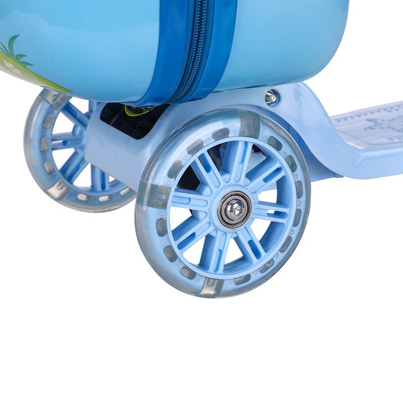 Vali kéo cho bé kèm xe trượt scooter, vali cho bé size 16inch nhựa cao cấp màu xanh hồng