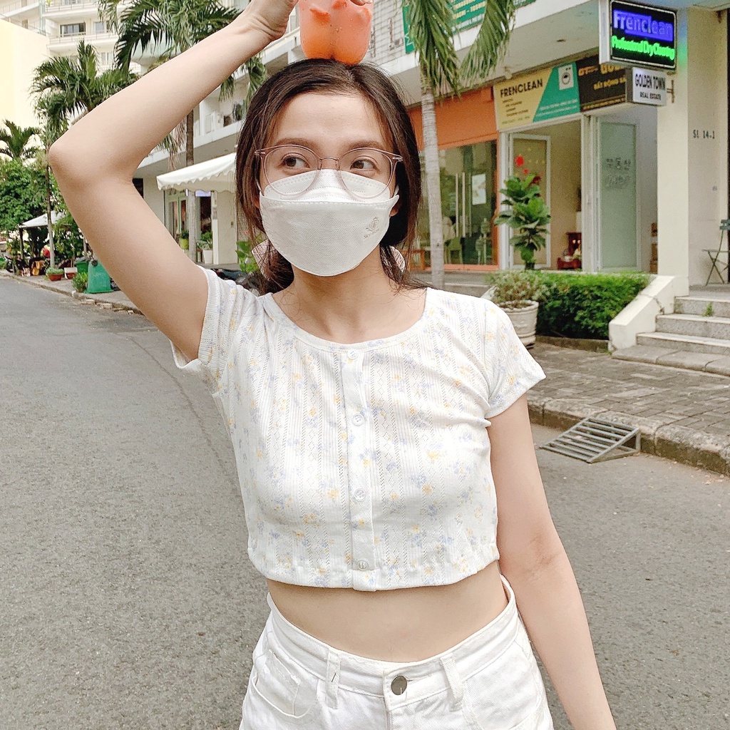 Áo croptop Chuu Bownie vải thun Hàn Quốc
