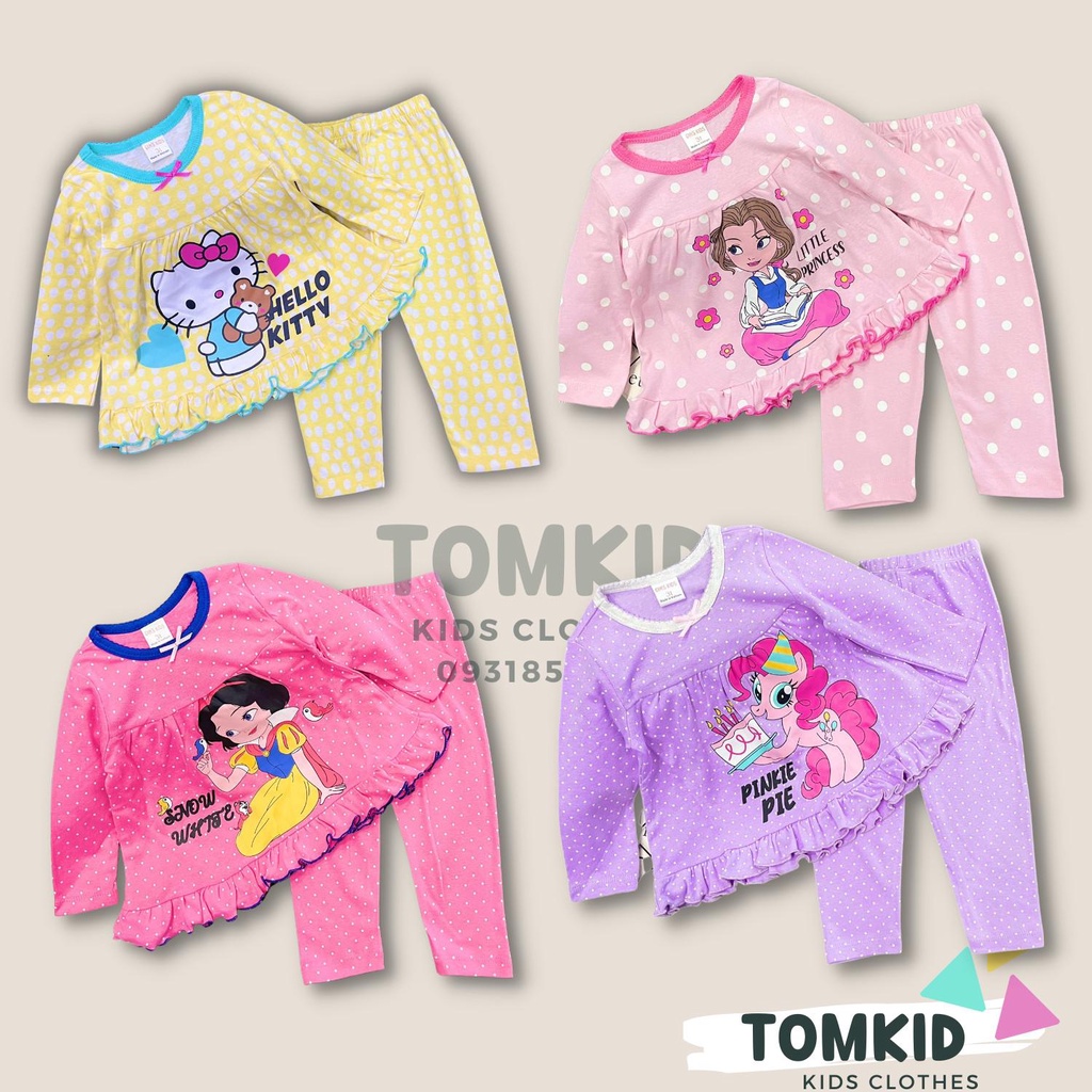 Đồ ngủ cho bé gái, đồ bộ dài tay bé gái BabyDoll chất cotton Borip chính phẩm mềm mịn không nhão vải 09-23kg Tomkids