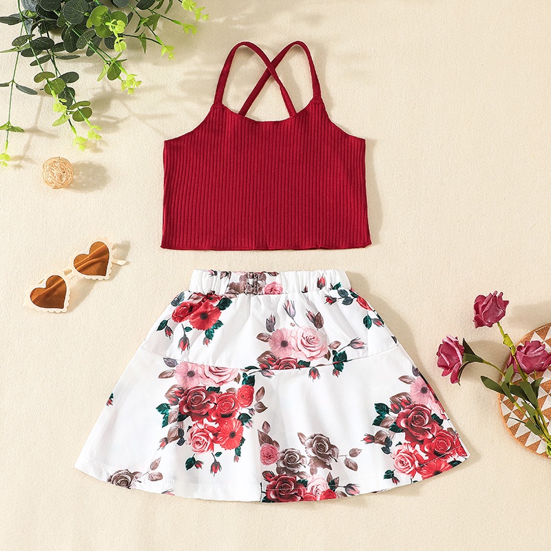 Combo bộ đồ bé gái 1-6 tuổi áo ba lỗ hai dây Hoa váy ngắn set mùa hè thời trang cho bé trẻ em sơ sinh