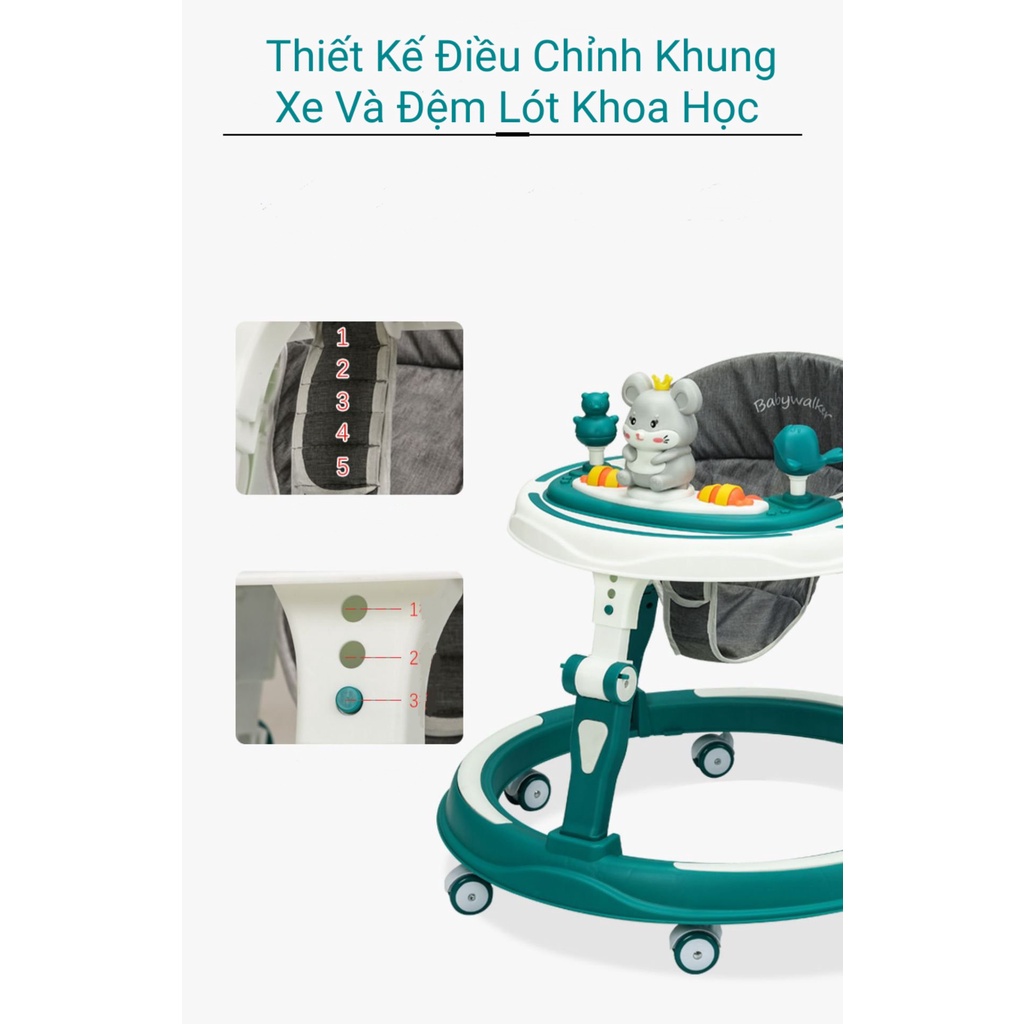 Xe Tròn Tập Đi chuột Humter , Xe tròn tập đi cao cấp , Xe tập đi có đèn và nhạc