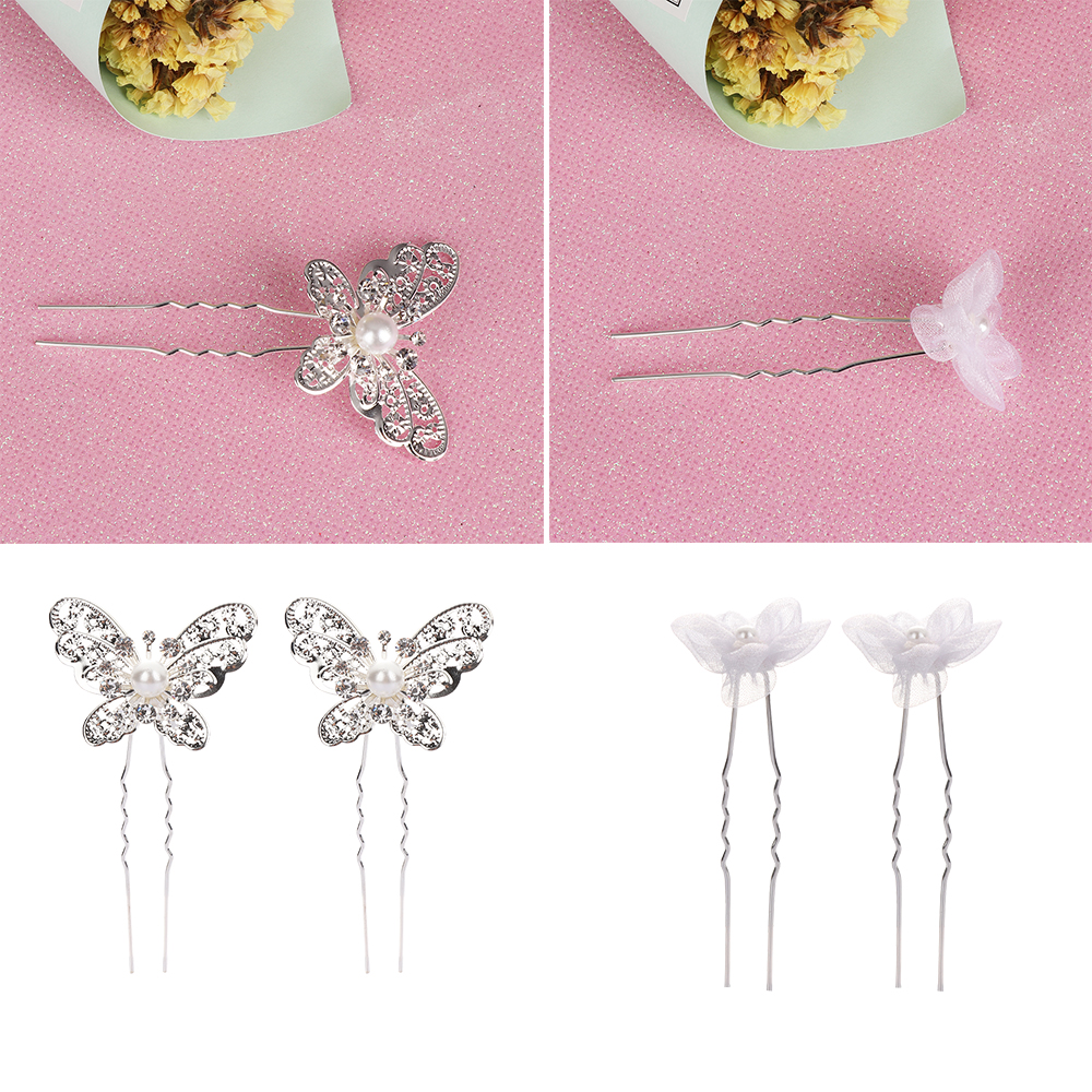 Trâm Cài Tóc Hình Hoa Và Bướm Đính Ngọc Trai Thời Trang Cổ Điển Cho Cô Dâu|Lược