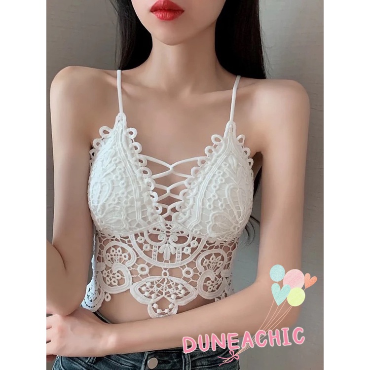 DUNEA Áo Tank Top Đan Móc Hở Lưng Gợi Cảm Cho Nữ
