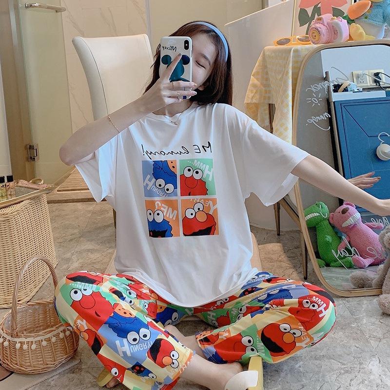 Bộ Đồ Ngủ Pijama Ngắn Tay In Hoạt Hình Dễ Thương Cho Nữ