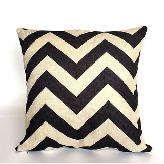 GỐI TỰA LƯNG TRANG TRÍ SOFA NỀN MÀU KEM HÌNH ZIGZAG MÀU ĐEN BẢN LỚN PHONG CÁCH BẮC ÂU